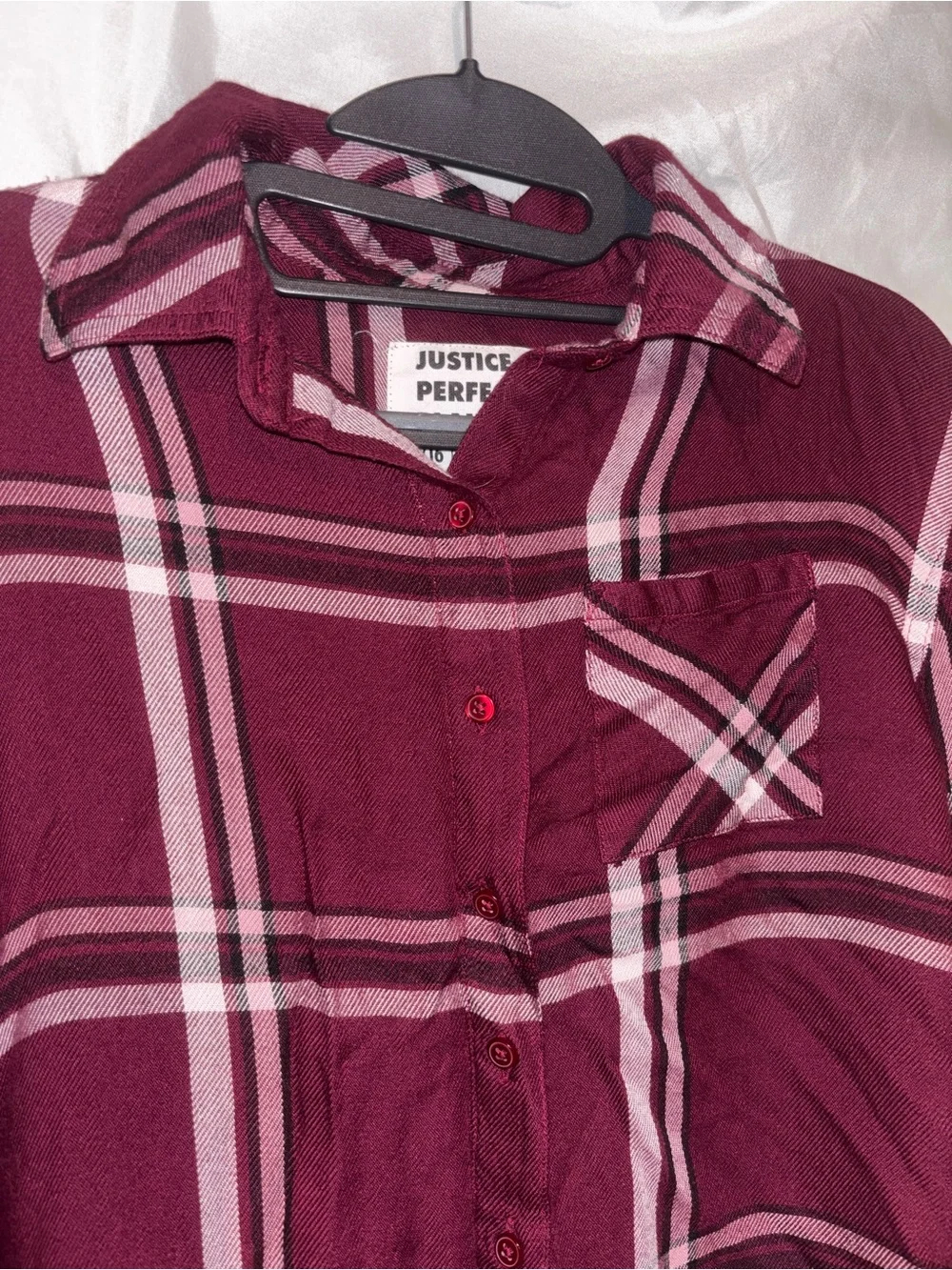 Justice Girls Burgundy Plaid Jean-Style Jacket